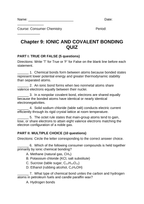 Ionic & Covalent Bonding Lesson Quiz sample page