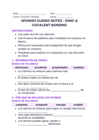 Ionic & Covalent Bonding Spanish Guided Notes sample page