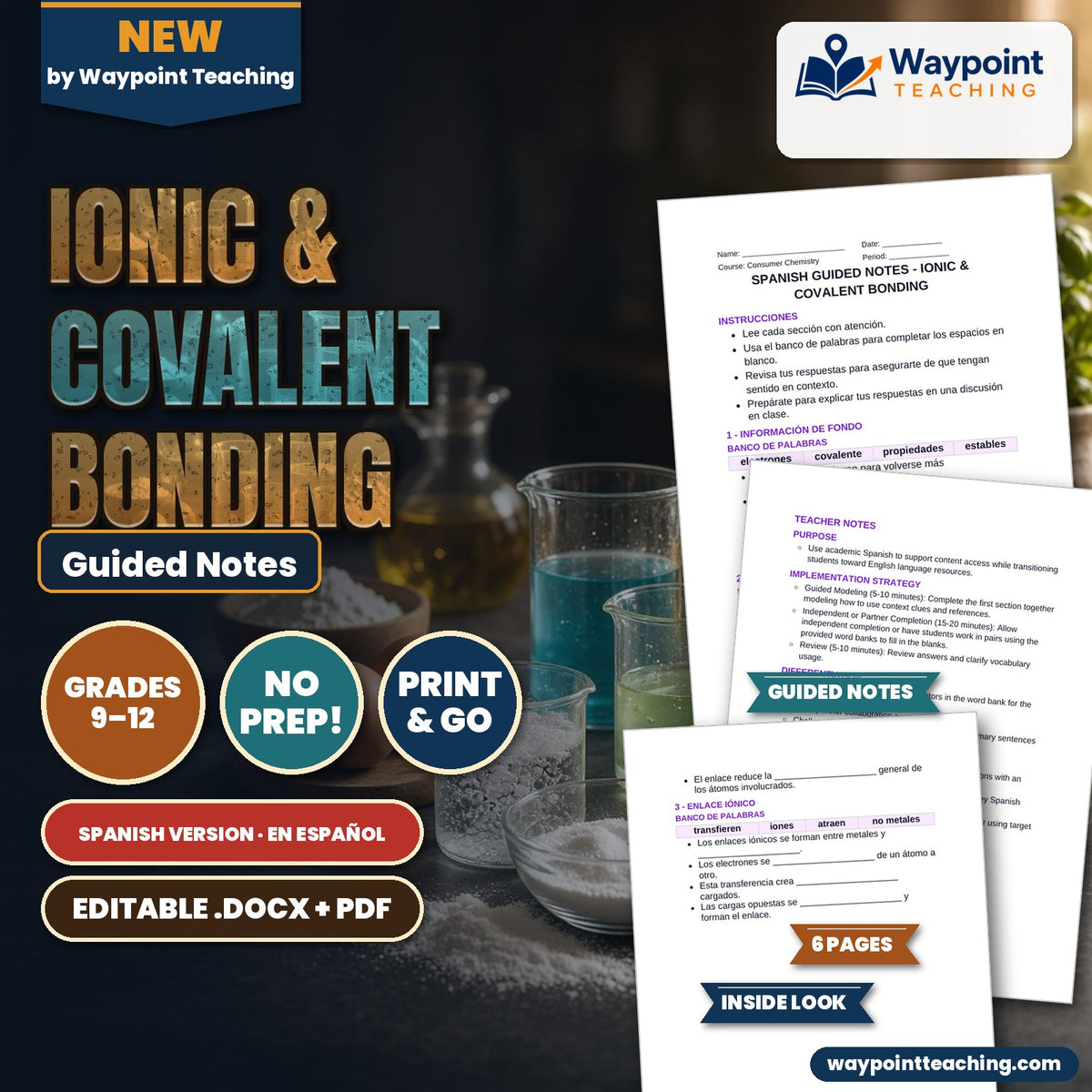 Ionic & Covalent Bonding Spanish Guided Notes cover