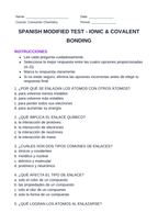 Ionic & Covalent Bonding Spanish Unit Test sample page