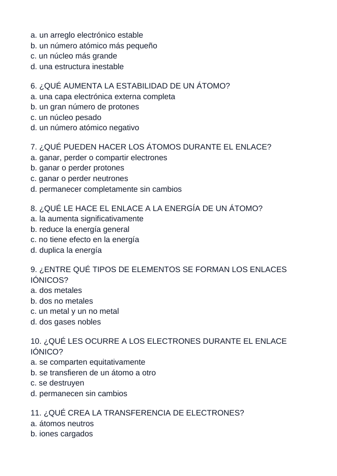 Ionic & Covalent Bonding Spanish Unit Test sample page