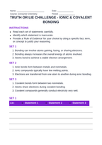 Ionic & Covalent Bonding Truth or Lie Challenge sample page
