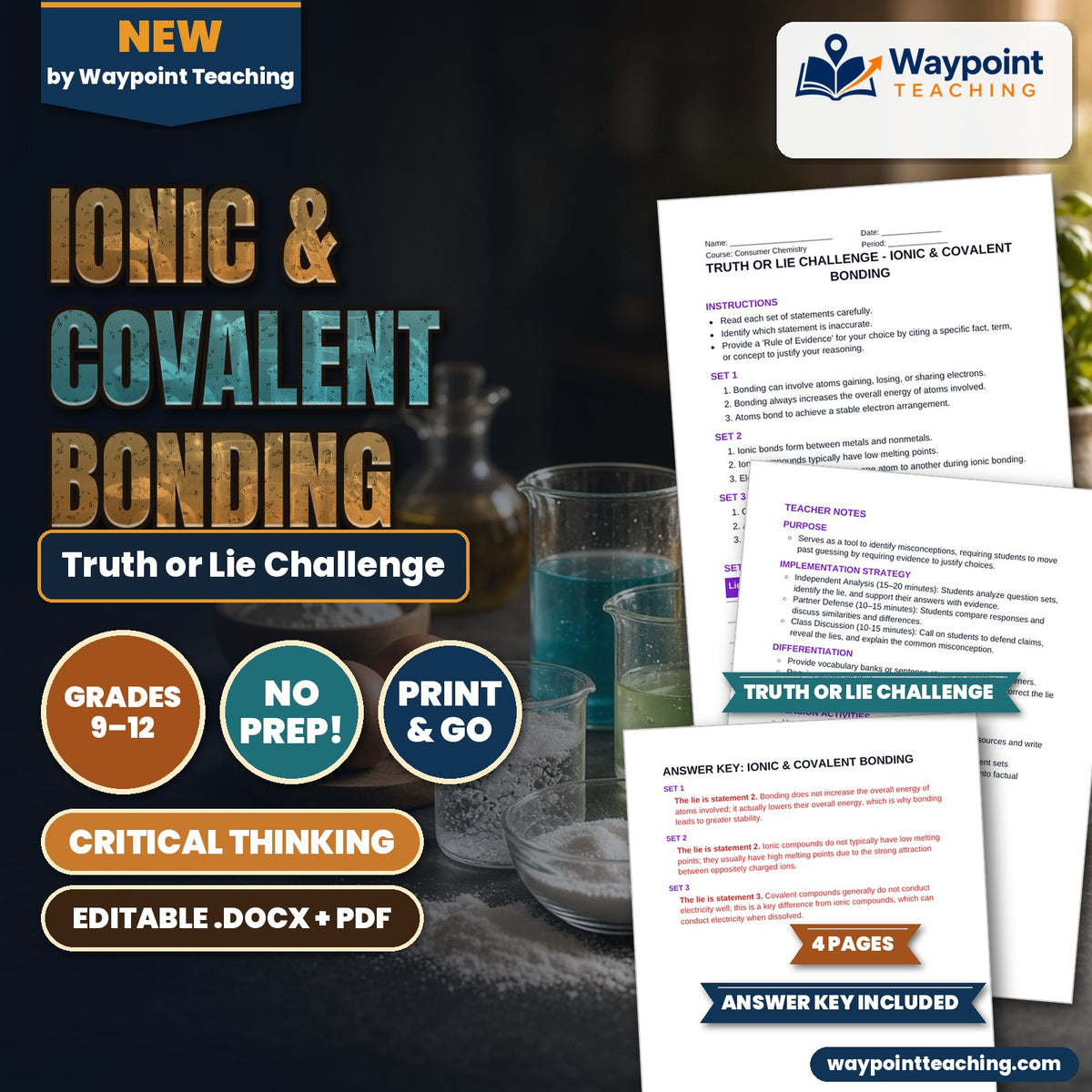 Ionic & Covalent Bonding Truth or Lie Challenge cover