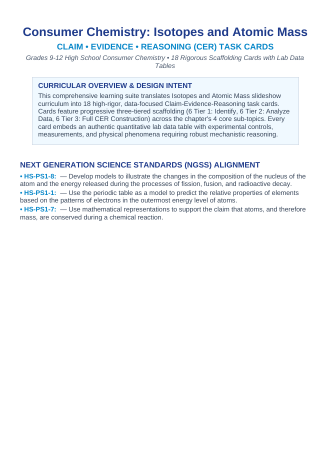 Isotopes & Atomic Mass CER Task Cards sample page