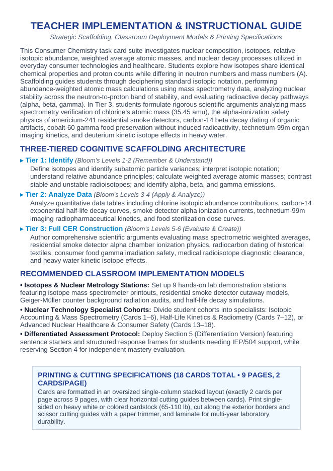 Isotopes & Atomic Mass CER Task Cards sample page