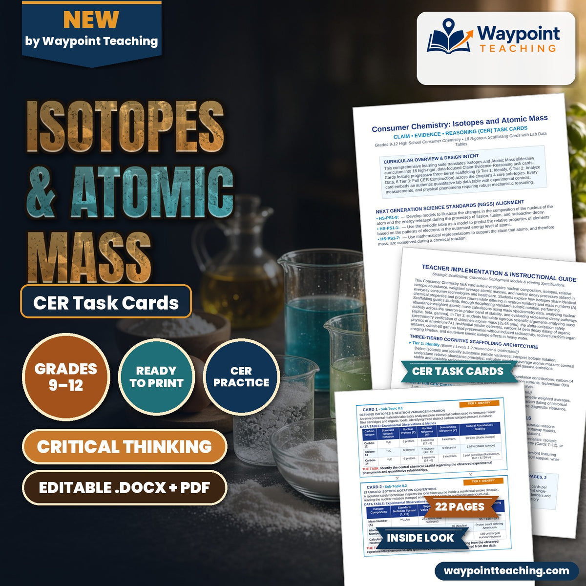 Isotopes & Atomic Mass CER Task Cards cover