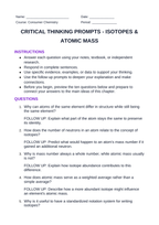 Isotopes & Atomic Mass Critical Thinking Prompts sample page