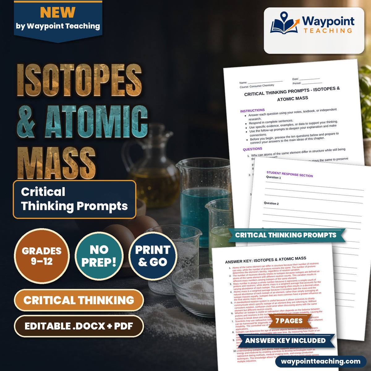 Isotopes & Atomic Mass Critical Thinking Prompts cover
