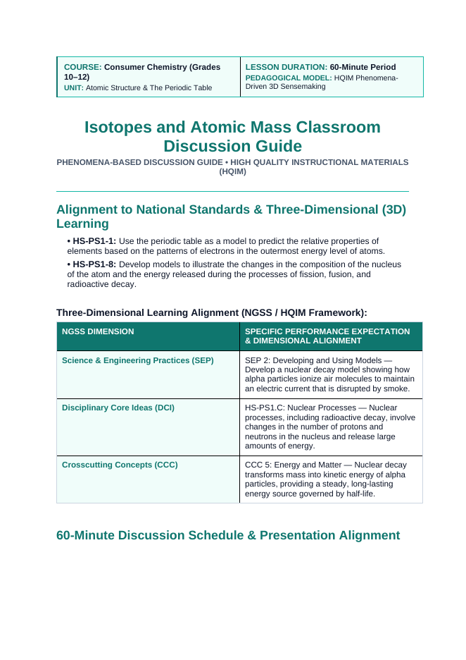 Isotopes & Atomic Mass Phenomena-Based Lesson: Invisible Alpha Particle Radiation in Domestic Smoke Detectors Detecting Microscopic Smoke Particles Teacher Discussion Guide sample page