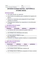 Isotopes & Atomic Mass Spanish Guided Notes sample page