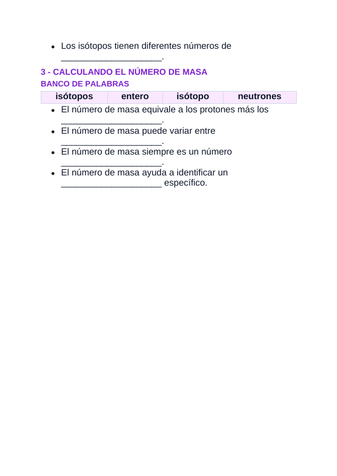 Isotopes & Atomic Mass Spanish Guided Notes sample page