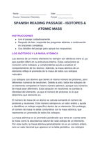 Isotopes & Atomic Mass Spanish Reading Passage & Comprehension Questions sample page