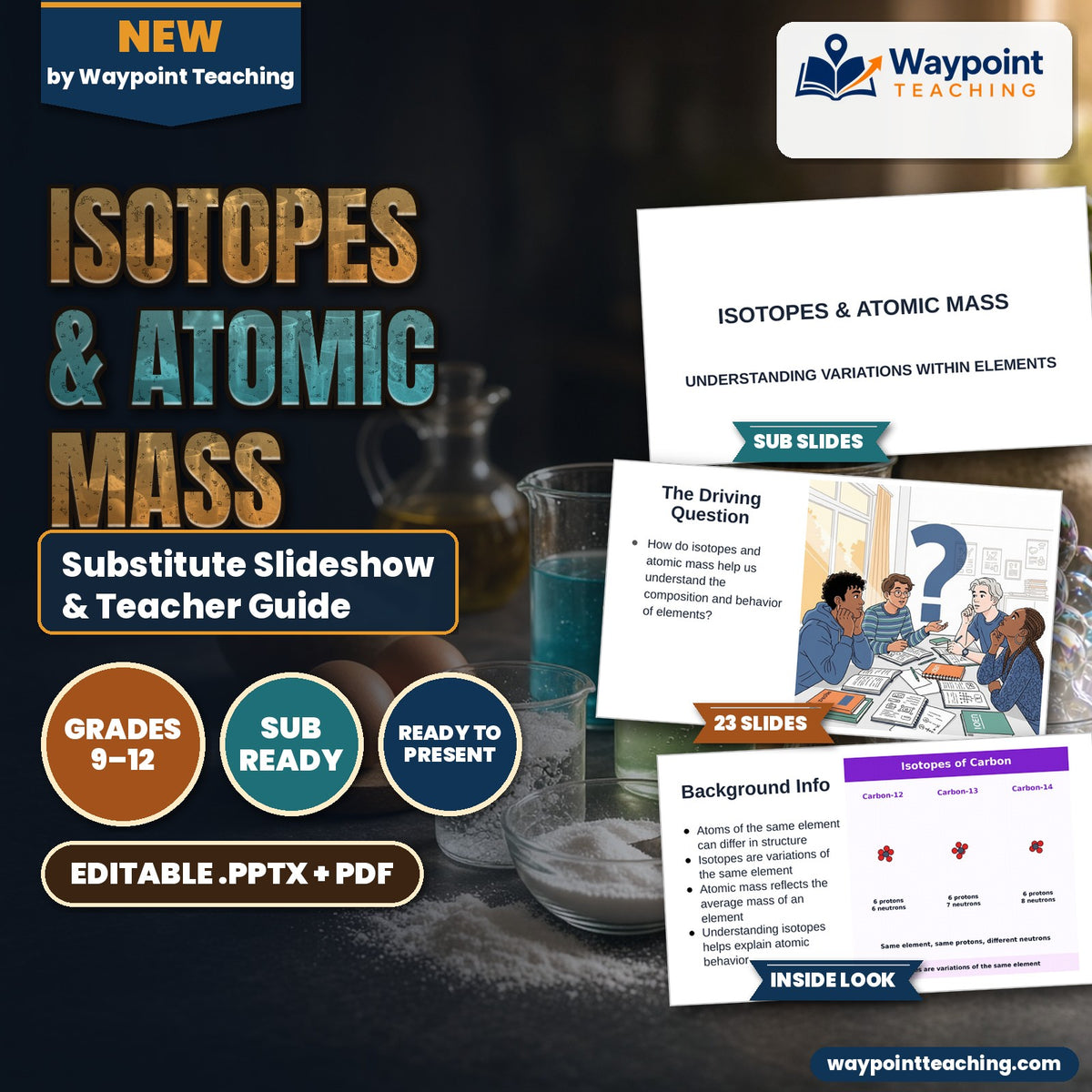 Isotopes & Atomic Mass Substitute Slideshow & Teacher Guide cover