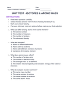 Isotopes & Atomic Mass Unit Test sample page