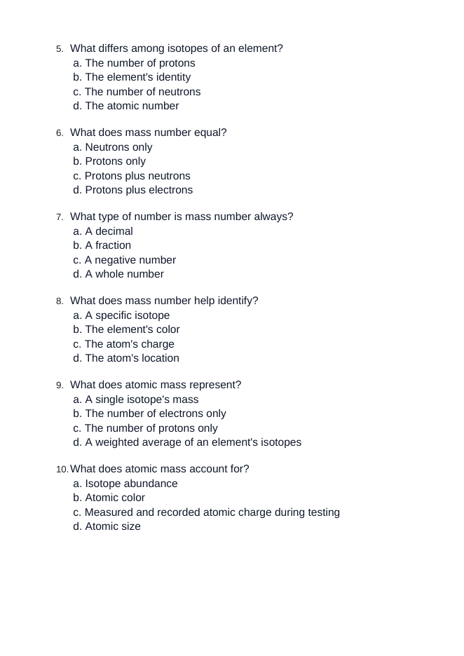 Isotopes & Atomic Mass Unit Test sample page