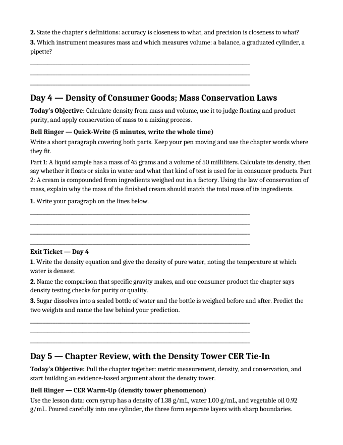 Measurement & the Metric System Bell Ringers & Exit Tickets sample page