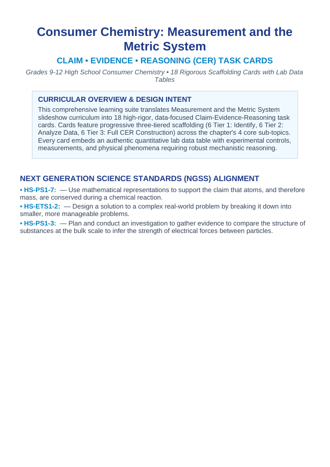 Measurement & the Metric System CER Task Cards sample page