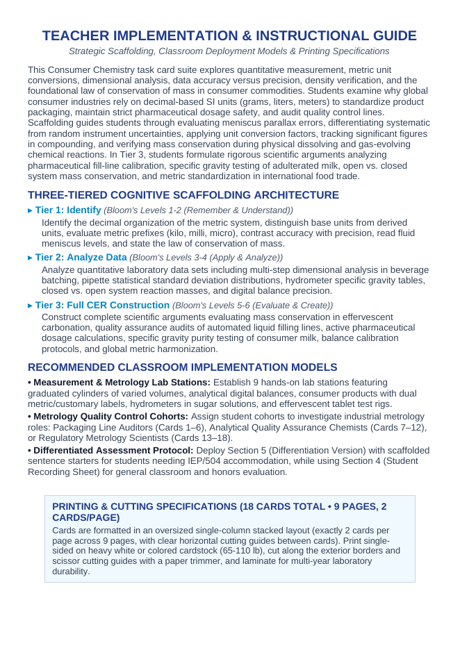 Measurement & the Metric System CER Task Cards sample page