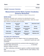 Measurement & the Metric System Fill-in-the-Blank Vocabulary Worksheet sample page