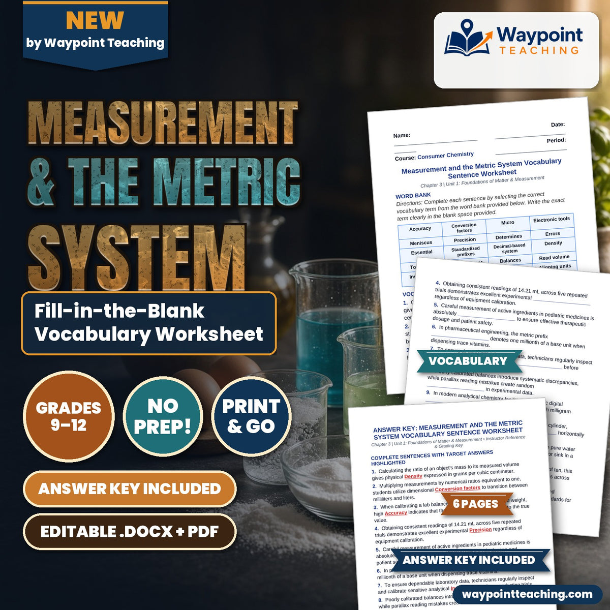 Measurement & the Metric System Fill-in-the-Blank Vocabulary Worksheet cover