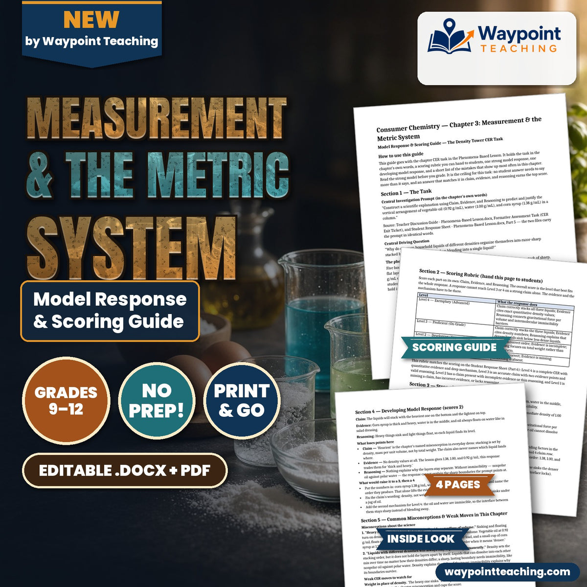 Measurement & the Metric System Model Response & Scoring Guide cover