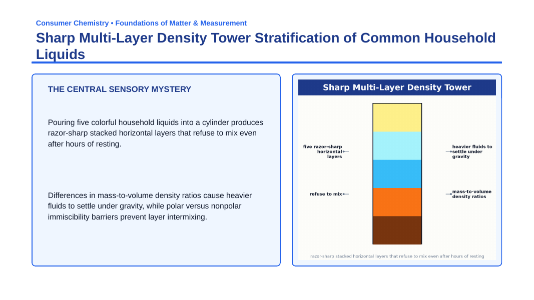 Measurement & the Metric System Phenomena-Based Lesson: Sharp Multi-Layer Density Tower Stratification of Common Household Liquids Presentation sample page