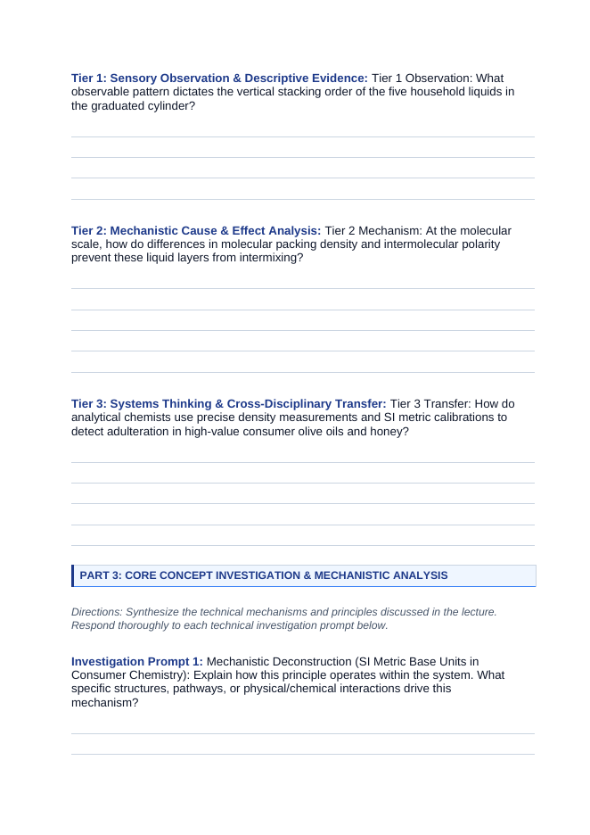 Measurement & the Metric System Phenomena-Based Lesson: Sharp Multi-Layer Density Tower Stratification of Common Household Liquids Student Response Sheet sample page