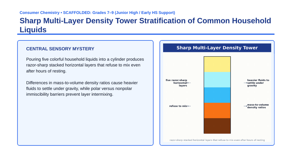 Measurement & the Metric System Scaffolded Phenomena-Based Lesson: Sharp Multi-Layer Density Tower Stratification of Common Household Liquids Presentation sample page