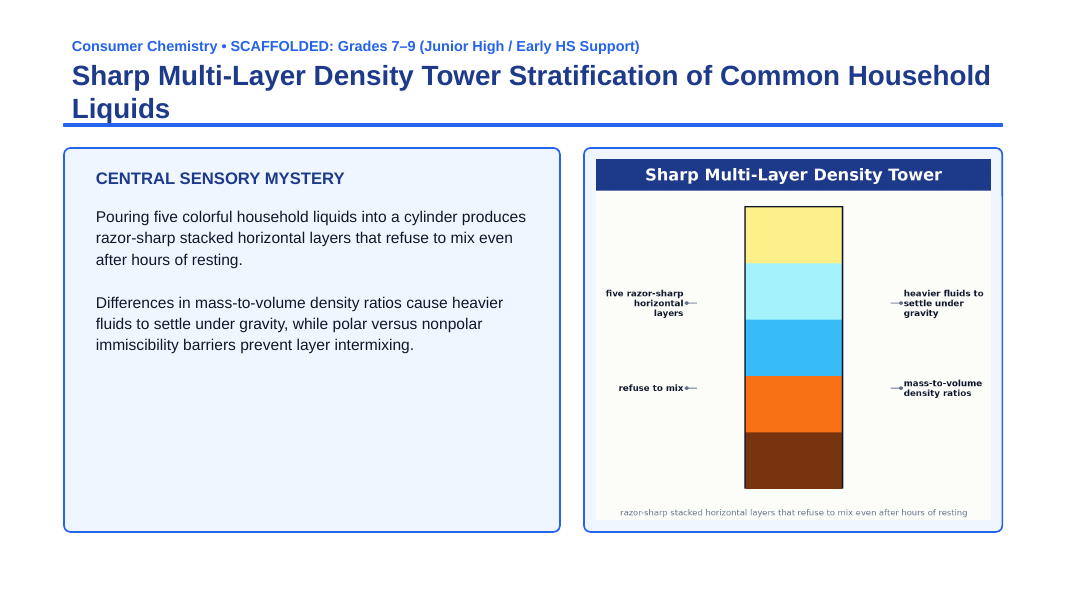 Measurement & the Metric System Scaffolded Phenomena-Based Lesson: Sharp Multi-Layer Density Tower Stratification of Common Household Liquids Presentation sample page