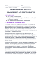Measurement & the Metric System Spanish Reading Passage & Comprehension Questions sample page