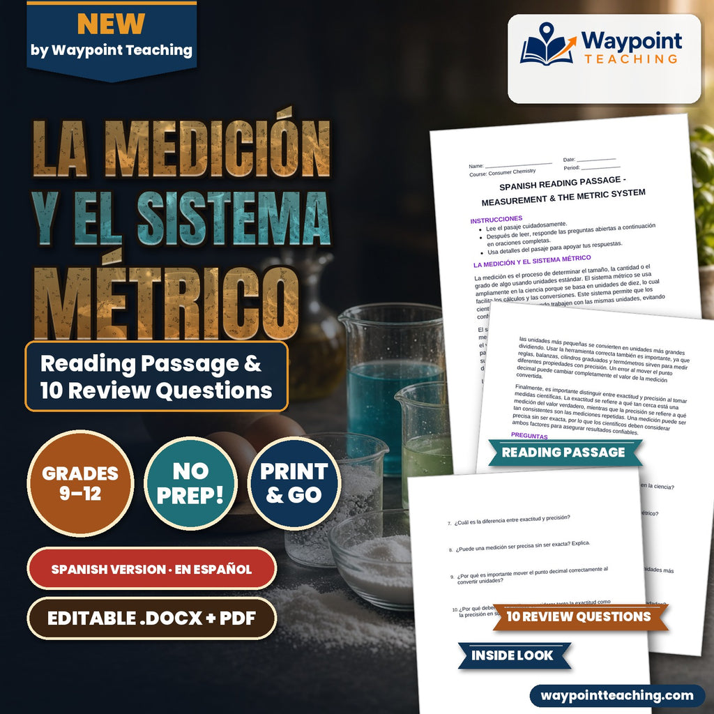 Measurement & the Metric System Spanish Reading Passage & Comprehension Questions cover