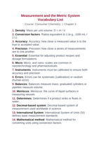 Measurement & the Metric System Vocabulary Words & Definitions sample page