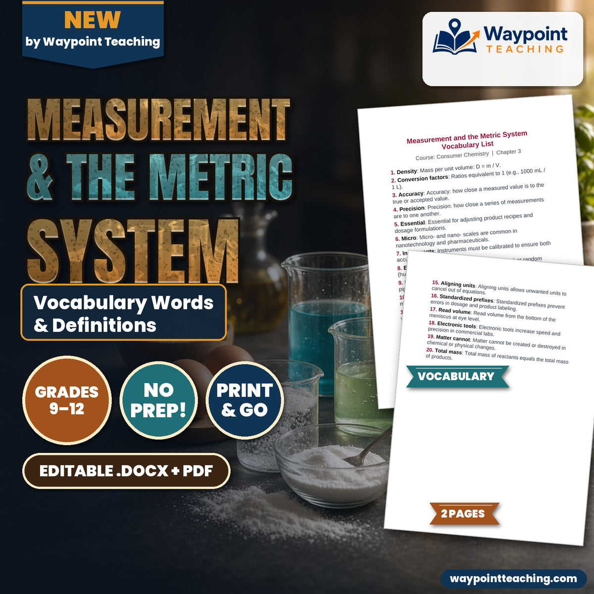 Measurement & the Metric System Vocabulary Words & Definitions cover