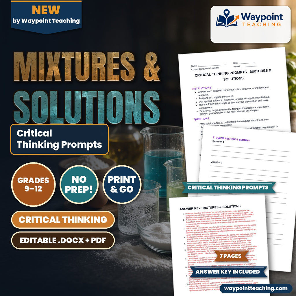Mixtures & Solutions Critical Thinking Prompts cover