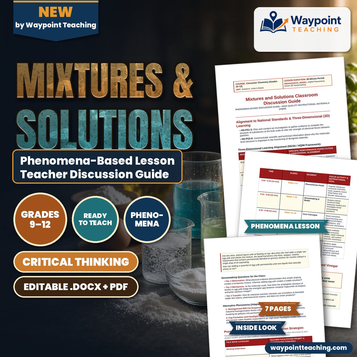 Mixtures & Solutions Phenomena-Based Lesson: Creamy Immiscible Oil and Vinegar Permanent Emulsification by Egg Yolk Lecithin Teacher Discussion Guide cover