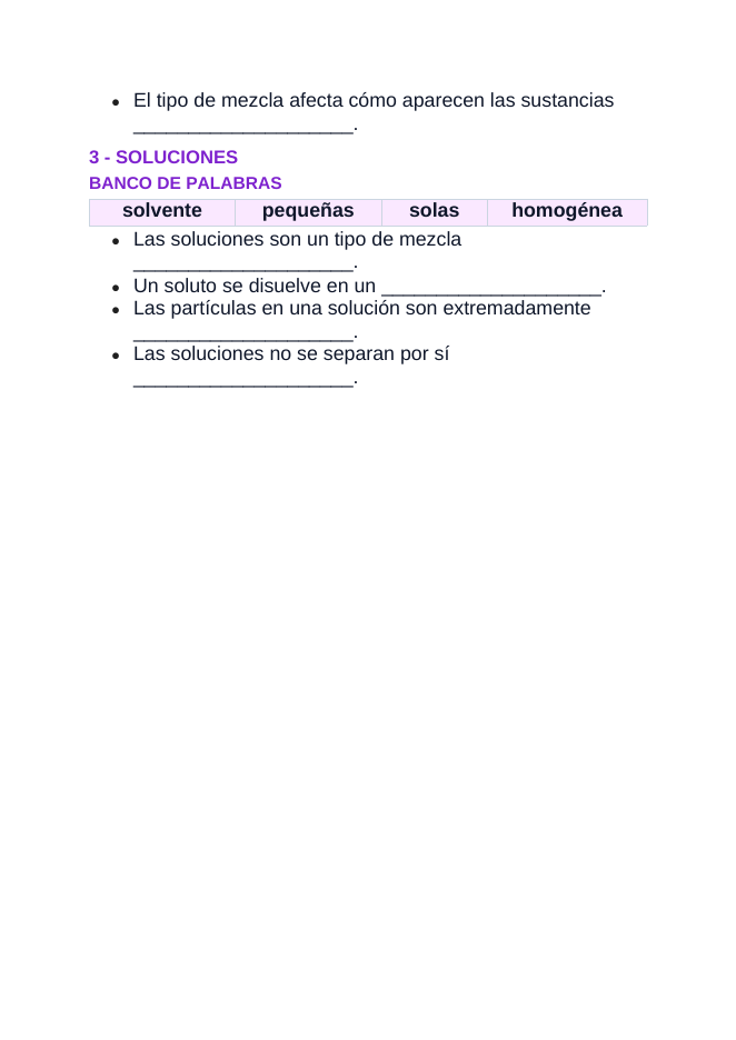 Mixtures & Solutions Spanish Guided Notes sample page