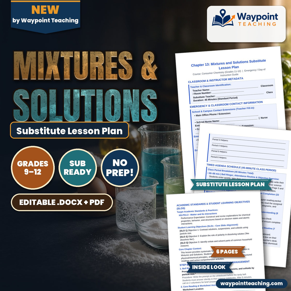 Mixtures & Solutions Substitute Lesson Plan cover