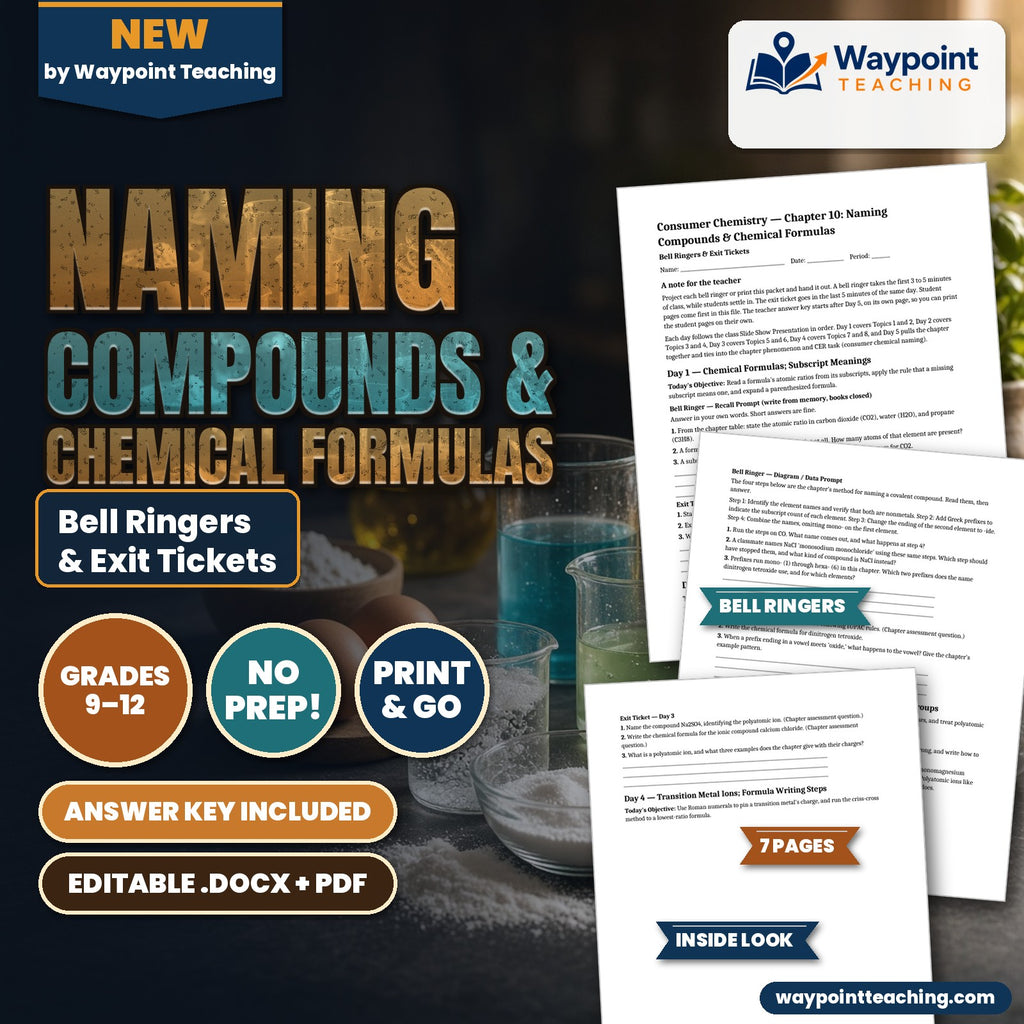 Naming Compounds & Chemical Formulas Bell Ringers & Exit Tickets cover