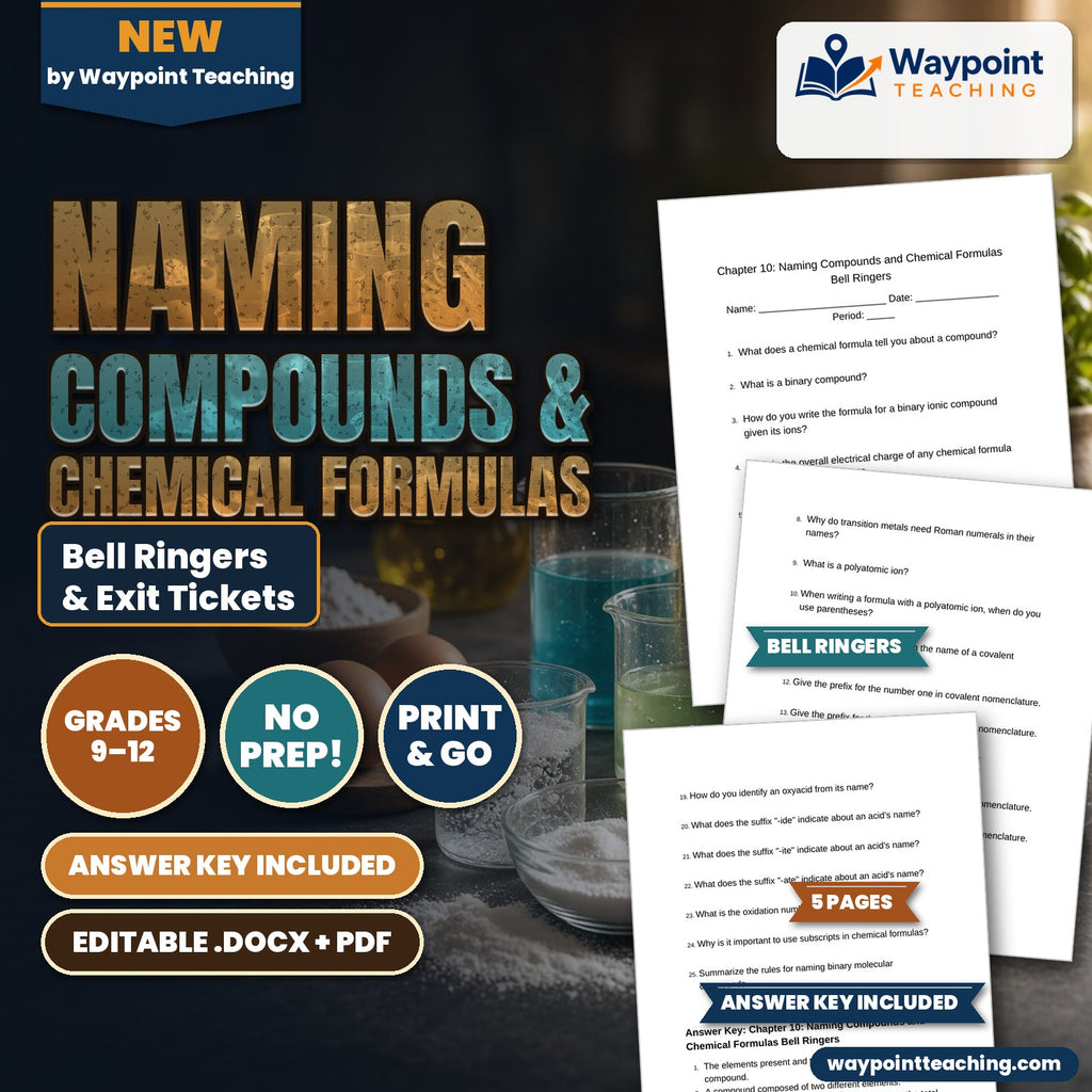 Naming Compounds & Chemical Formulas Bell Ringers & Exit Tickets cover