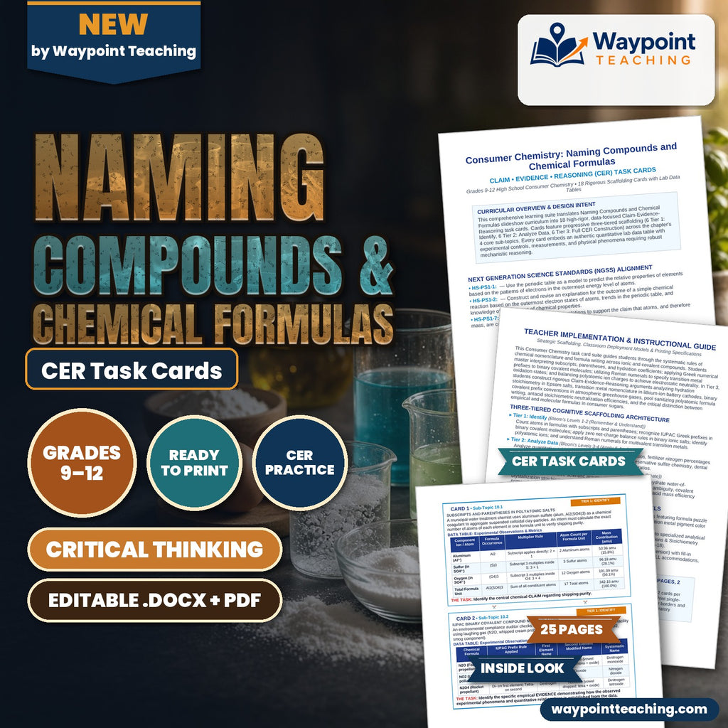 Naming Compounds & Chemical Formulas CER Task Cards cover