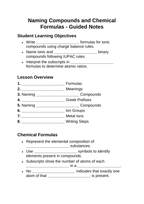 Naming Compounds & Chemical Formulas Guided Notes sample page