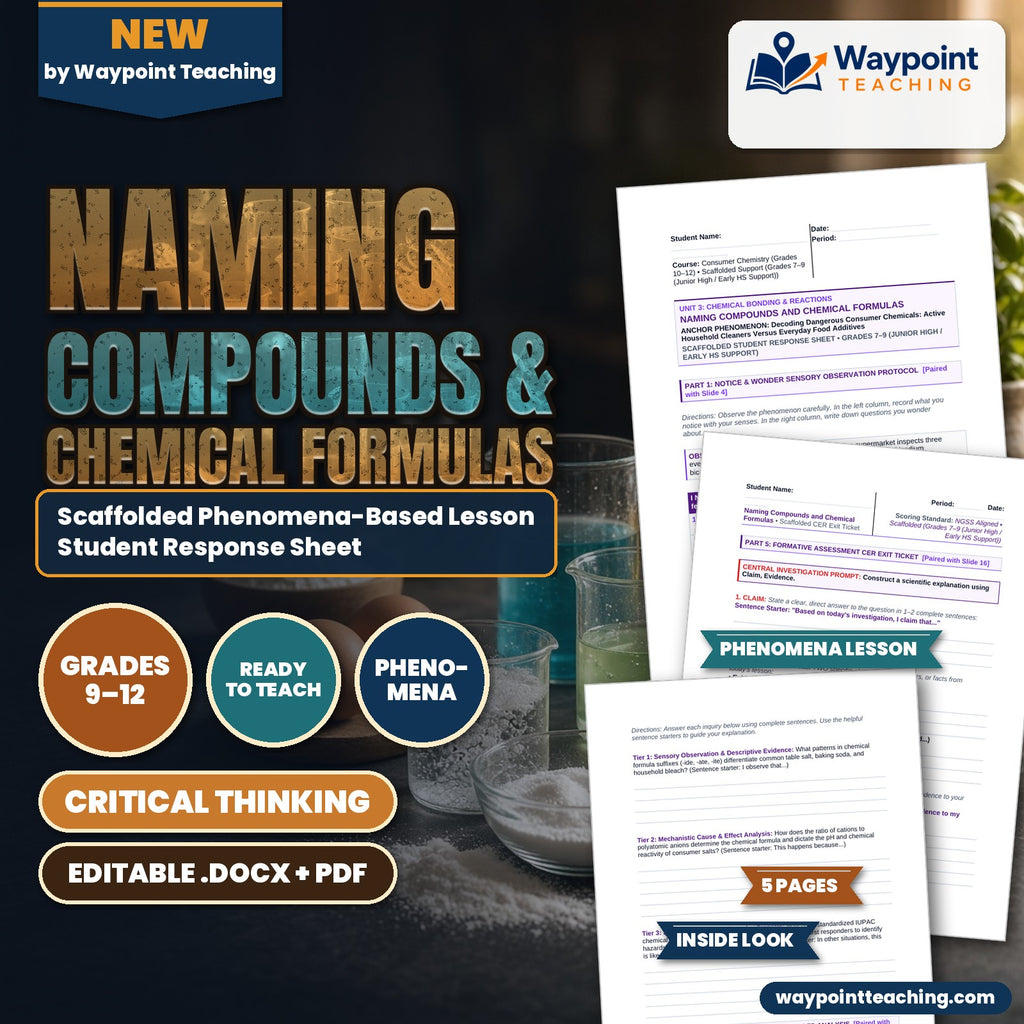 Naming Compounds & Chemical Formulas Scaffolded Phenomena-Based Lesson: Decoding Dangerous Consumer Chemicals: Active Household Cleaners Versus Everyday Food Additives Student Response Sheet cover