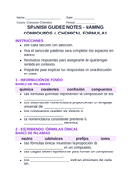 Naming Compounds & Chemical Formulas Spanish Guided Notes sample page