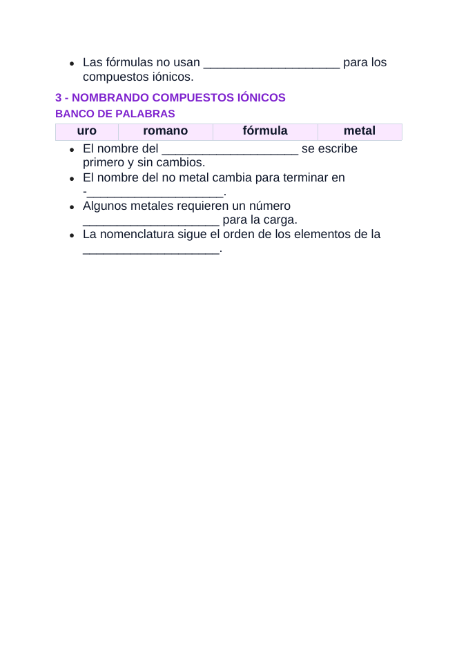 Naming Compounds & Chemical Formulas Spanish Guided Notes sample page