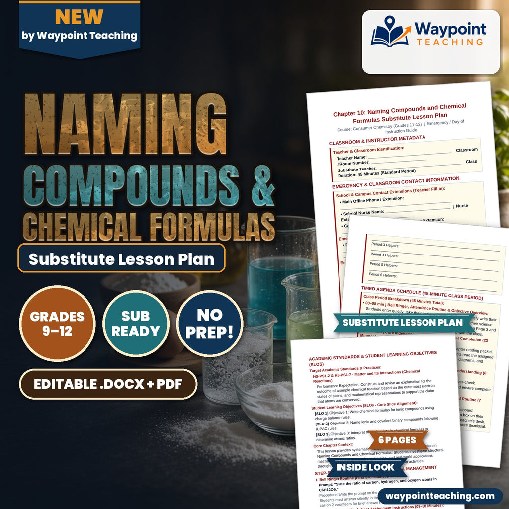 Naming Compounds & Chemical Formulas Substitute Lesson Plan cover