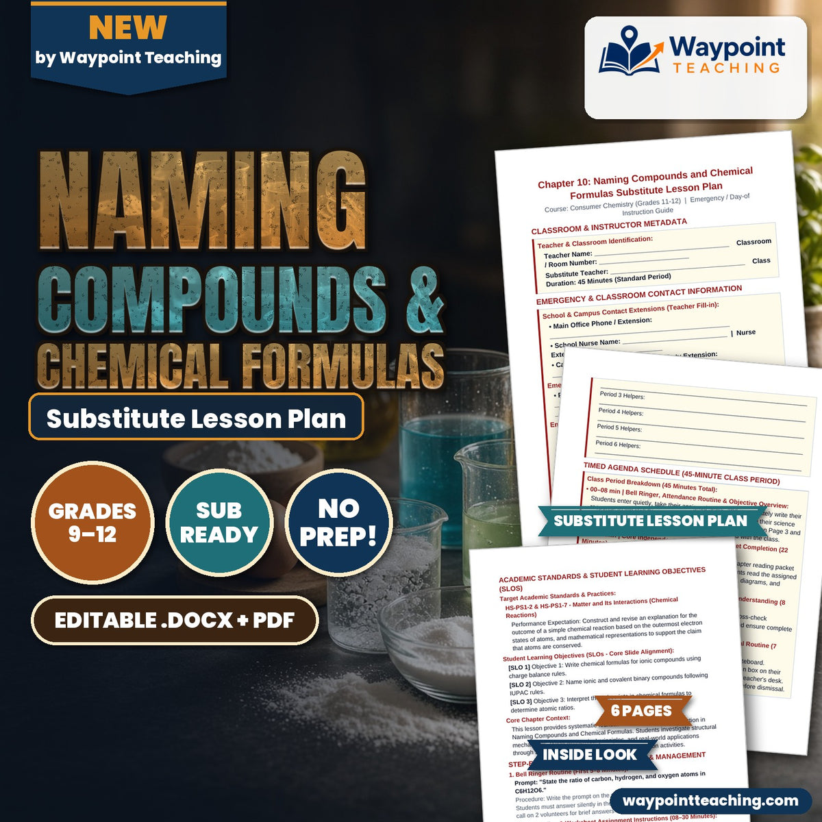 Naming Compounds & Chemical Formulas Substitute Lesson Plan cover