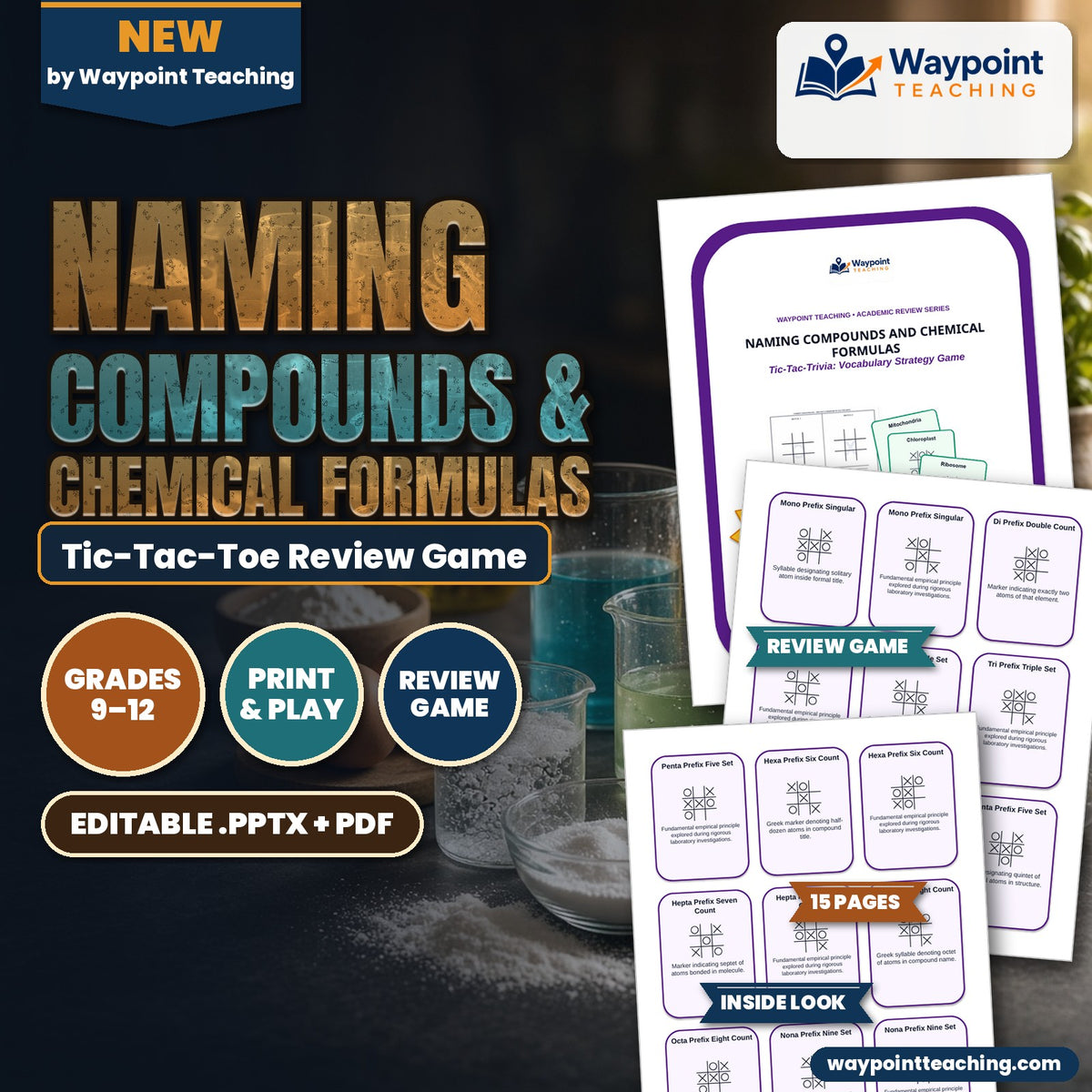 Naming Compounds & Chemical Formulas Tic-Tac-Toe Review Game cover