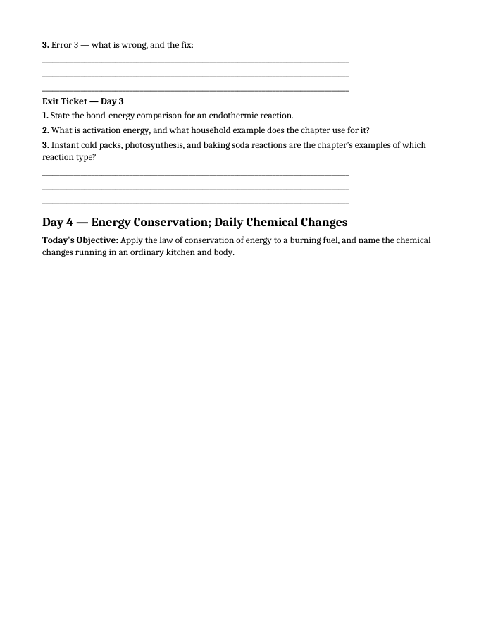 Physical & Chemical Changes Bell Ringers & Exit Tickets sample page