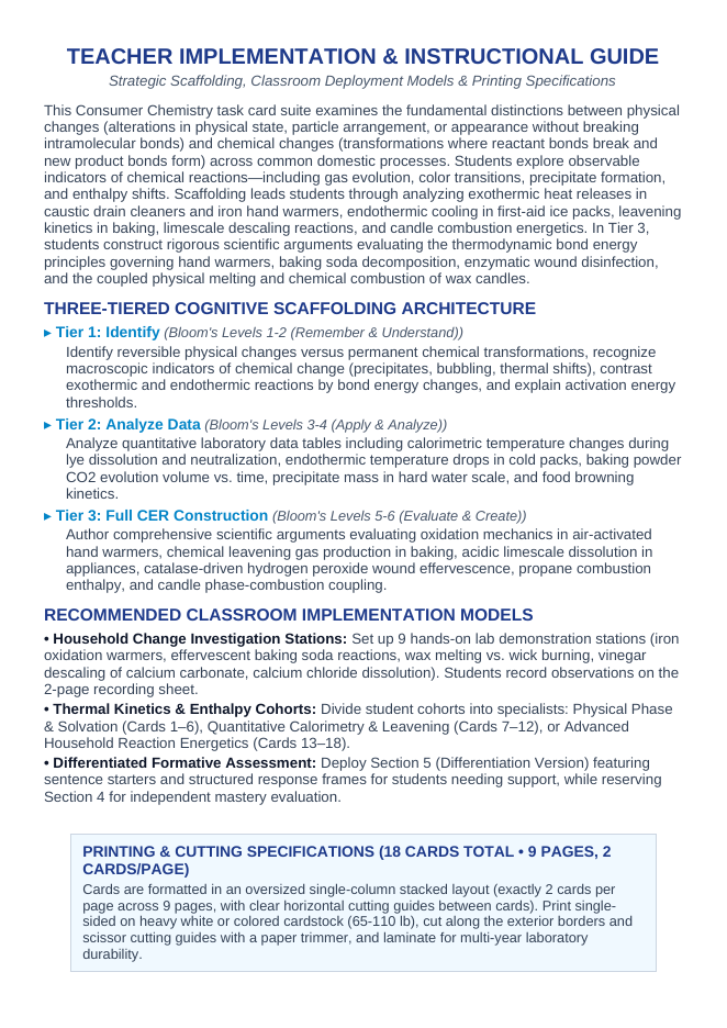 Physical & Chemical Changes CER Task Cards sample page