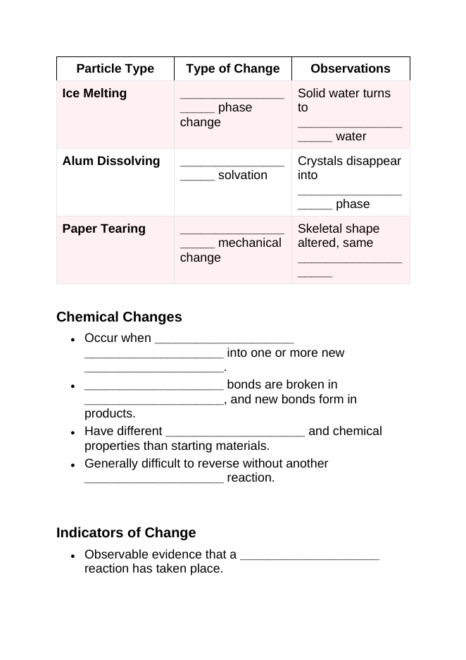 Physical & Chemical Changes Guided Notes sample page